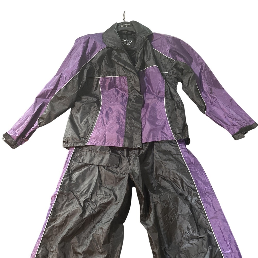 Xelement Motorcycle Rain Suit XL Black Purple Waterproof Jacket Pants 2pc Set
